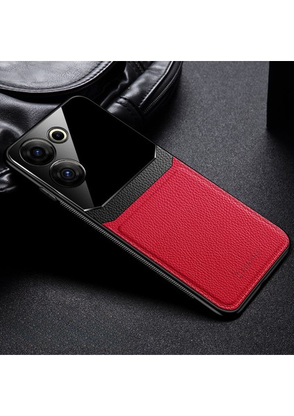 Tecno Camon 20 4g Uyumlu Kılıf Zebana Lens Deri Kılıf Kırmızı