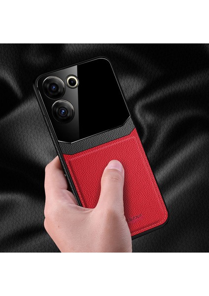 Tecno Camon 20 4g Uyumlu Kılıf Zebana Lens Deri Kılıf Kırmızı