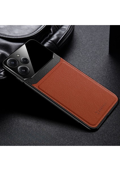 Xiaomi Redmi 12 Uyumlu Kılıf Zebana Lens Deri Kılıf Kahverengi
