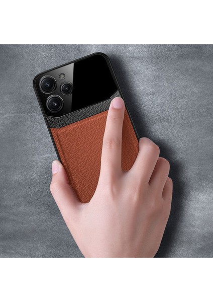 Xiaomi Redmi 12 Uyumlu Kılıf Zebana Lens Deri Kılıf Kahverengi