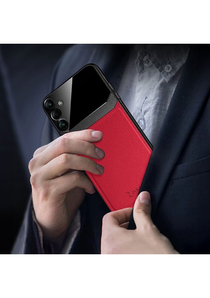 Samsung Galaxy A15 Uyumlu Kılıf Zebana Lens Deri Kılıf Kırmızı