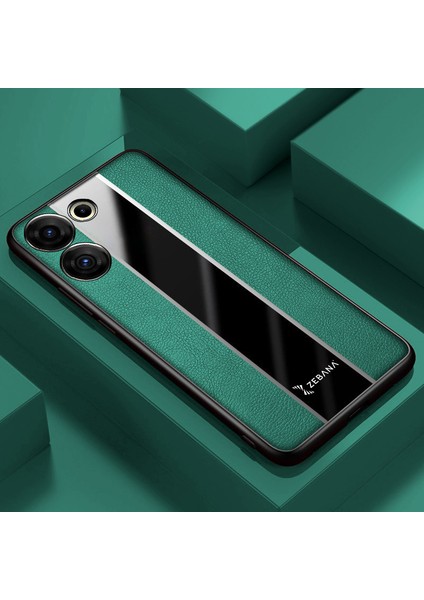 Tecno Camon 20 4g Uyumlu Kılıf Zebana Premium Deri Kılıf Yeşil