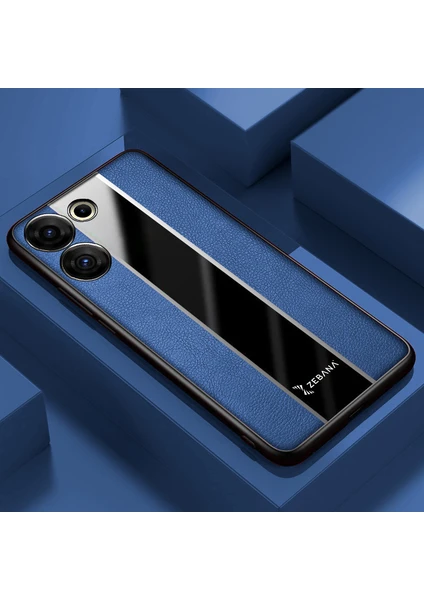 Tecno Camon 20 Pro 4g Uyumlu Kılıf Zebana Premium Deri Kılıf Mavi