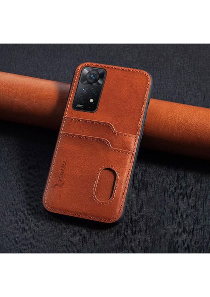 Xiaomi Redmi Note 11 Pro 4g Uyumlu Kılıf Zebana Kartlıklı Lüx Deri Kılıf Kahverengi