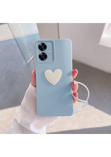 Realme C55 Uyumlu Kılıf Zebana Kalpli Love Silikon Kılıf Açık Mavi