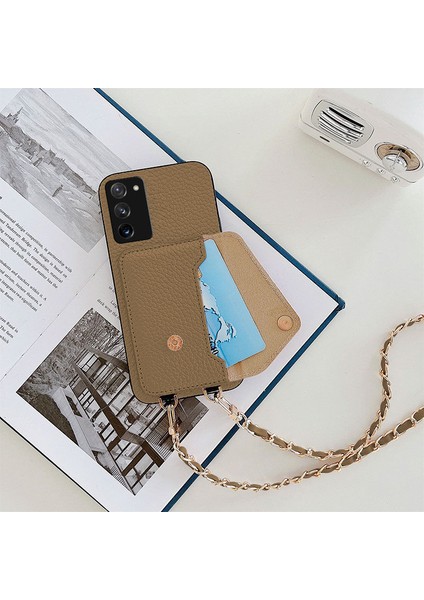 Samsung Galaxy Note 20 5g Uyumlu Kılıf Zebana Boyun Askılı Deri Kılıf Açık Kahverengi