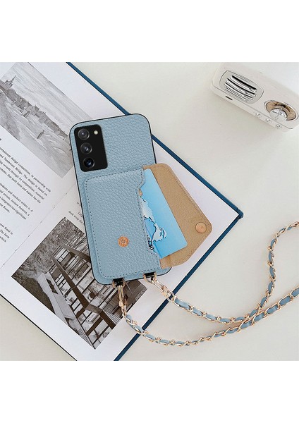 Samsung Galaxy Note 20 5g Uyumlu Kılıf Zebana Boyun Askılı Deri Kılıf Açık Mavi