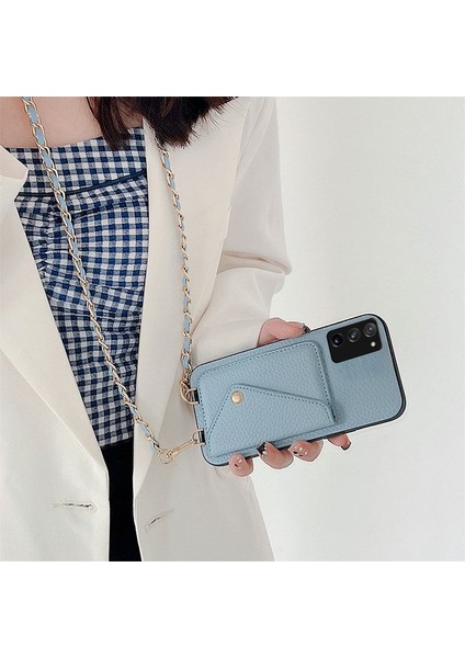 Samsung Galaxy Note 20 5g Uyumlu Kılıf Zebana Boyun Askılı Deri Kılıf Açık Mavi fiyatları