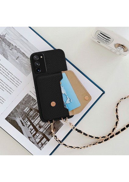 Samsung Galaxy Note 20 5g Uyumlu Kılıf Zebana Boyun Askılı Deri Kılıf Siyah