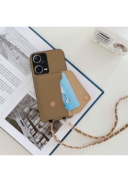 Xiaomi Redmi Note 12 Pro 5g Uyumlu Kılıf Zebana Boyun Askılı Deri Kılıf Açık Kahverengi
