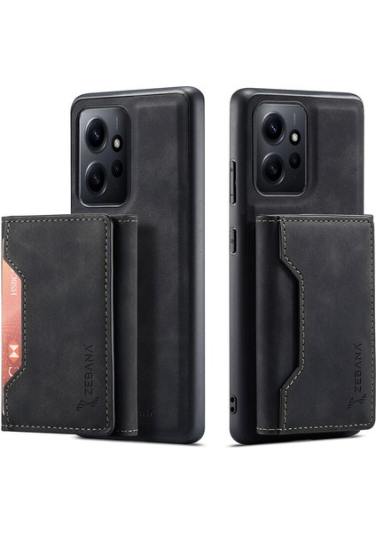 Xiaomi Redmi Note 12 Uyumlu Kılıf Zebana 2in1 Elite Class Cüzdanlı Deri Kılıf Siyah