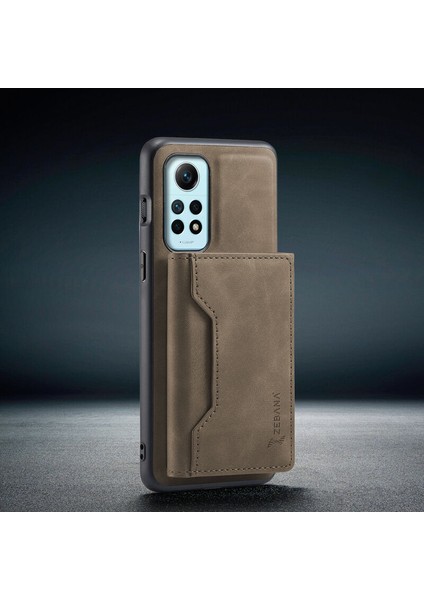 Xiaomi Redmi Note 12 Pro Uyumlu Kılıf Zebana 2in1 Elite Class Cüzdanlı Deri Kılıf Koyu Kahverengi