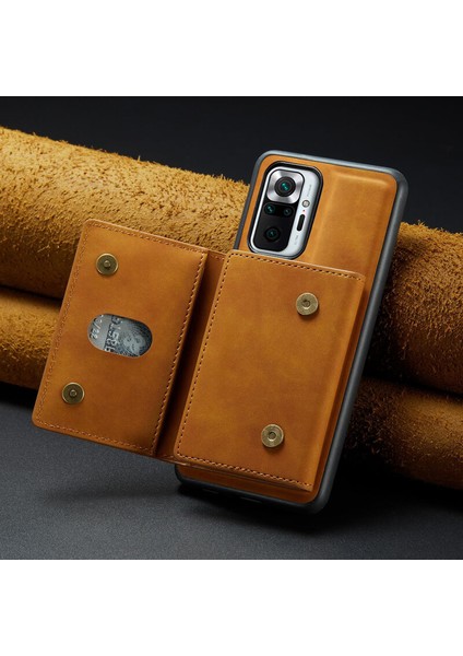 Xiaomi Redmi Note 10S Uyumlu Kılıf Zebana 2in1 Elite Class Cüzdanlı Deri Kılıf Kahverengi
