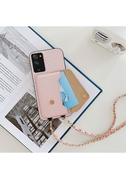 Samsung Galaxy Note 20 Uyumlu Kılıf Zebana Boyun Askılı Deri Kılıf Rose Gold