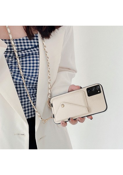 Samsung Galaxy Note 20 5g Uyumlu Kılıf Zebana Boyun Askılı Deri Kılıf Krem Rengi fiyatları
