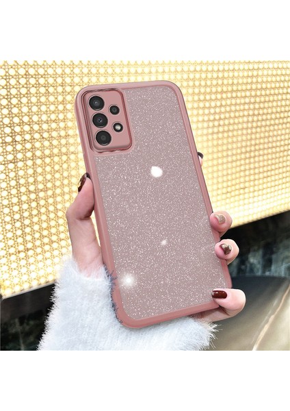 Samsung Galaxy A13 Uyumlu Kılıf Zebana Işıltım Silikon Kılıf - Kamera Lens Korumalı Pembe