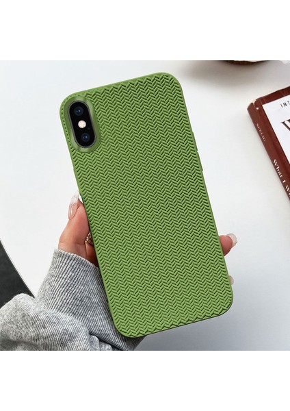 Apple iPhone Xs Uyumlu Kılıf Zebana Woven Silikon Kılıf Açık Yeşil