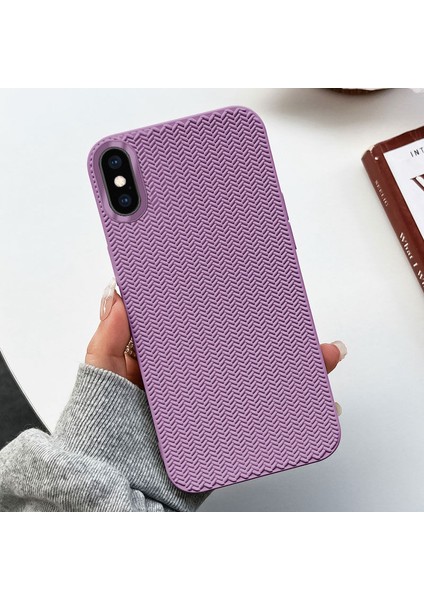 Apple iPhone Xs Uyumlu Kılıf Zebana Woven Silikon Kılıf Lila