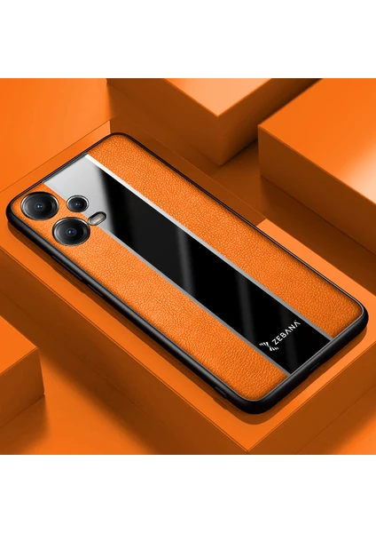 Xiaomi Poco X5 5g Uyumlu Kılıf Zebana Premium Deri Kılıf Turuncu