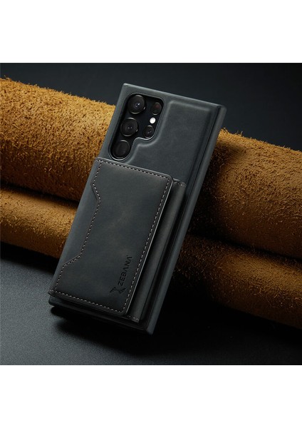 Samsung Galaxy S23 Ultra Uyumlu Kılıf Zebana 2in1 Elite Class Cüzdanlı Deri Kılıf Siyah