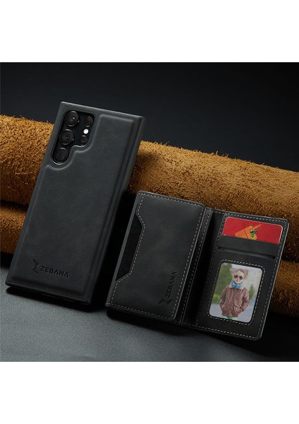 Samsung Galaxy S23 Ultra Uyumlu Kılıf Zebana 2in1 Elite Class Cüzdanlı Deri Kılıf Siyah fırsatları