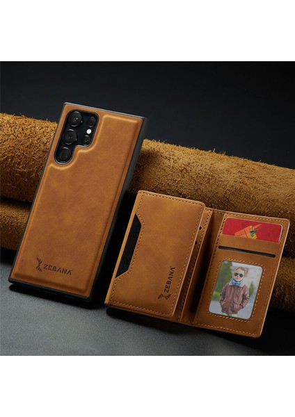 Samsung Galaxy S22 Ultra Uyumlu Kılıf Zebana 2in1 Elite Class Cüzdanlı Deri Kılıf Kahverengi fırsatları