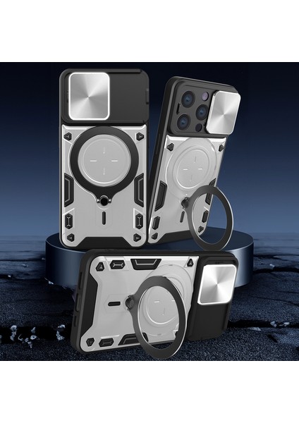 Apple iPhone 15 Pro Max Uyumlu Kılıf Zebana Manyetik Standlı Armor Silikon Kılıf Gri modelleri