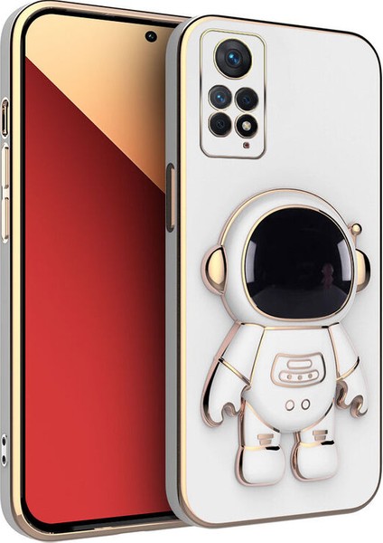 Xiaomi Redmi Note 11 4g Uyumlu Kılıf Zebana Standlı Astronot Silikon Kılıf Beyaz