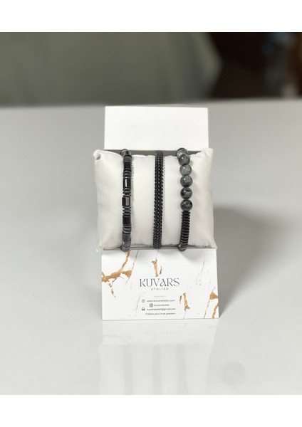 Erkek Özel Seri Füme - Siyah Çelik 3'lü Bileklik Set