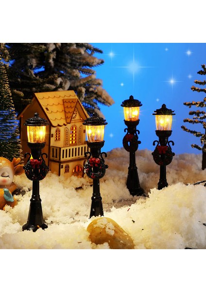 4 Adet Mini Noel Fener Direği Tren Lambası Minyatür Sokak Lambası Dıy Dollhouse Köy Yolu Için Dekoratif Işıklar (Yurt Dışından)