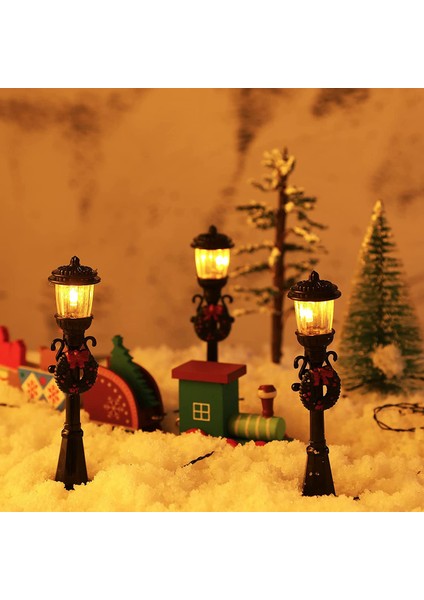 4 Adet Mini Noel Fener Direği Tren Lambası Minyatür Sokak Lambası Dıy Dollhouse Köy Yolu Için Dekoratif Işıklar (Yurt Dışından)