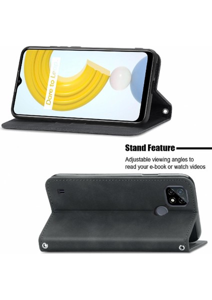Realme C21 Kordon Deri Çanta Cüzdan Basit Iş Fermuar Için Kılıf (Yurt Dışından) fırsatları