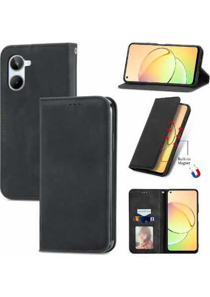 Realme 10 Cüzdan Kordon Deri Kılıf Için Kılıf Basit Iş Fermuar (Yurt Dışından)