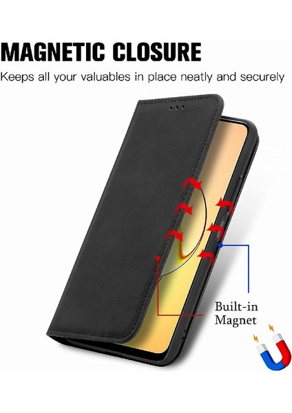 Realme 10 Cüzdan Kordon Deri Kılıf Için Kılıf Basit Iş Fermuar (Yurt Dışından)