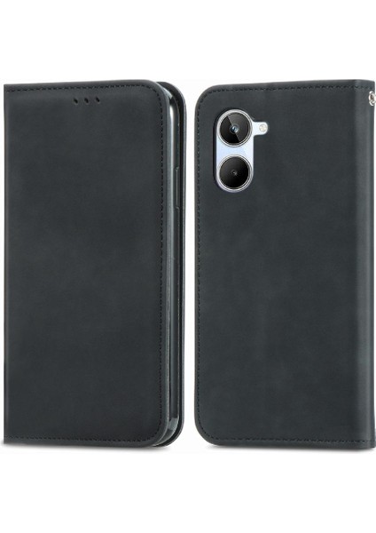 Realme 10 Cüzdan Kordon Deri Kılıf Için Kılıf Basit Iş Fermuar (Yurt Dışından)
