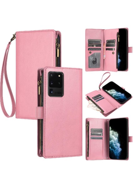 Samsung Galaxy S20 Ultra Kart Yuvaları Için Kılıf Folio Kapak Cüzdan Fermuar Pu (Yurt Dışından)