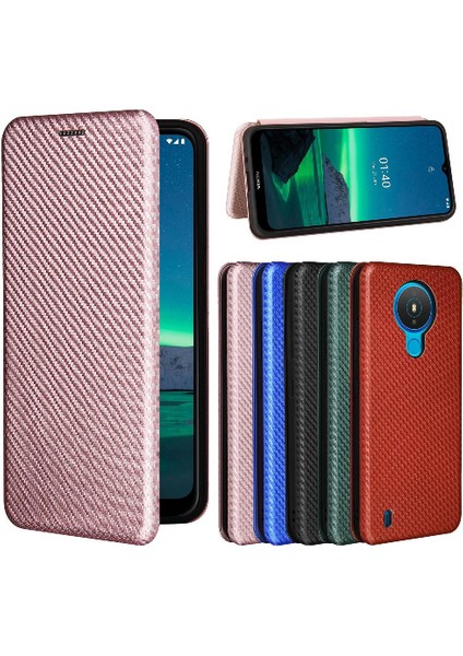 Kart Tutucu Kickstand Manyetik Karbon Fiber Kartı ile Nokia 1.4 Için Kılıf (Yurt Dışından)