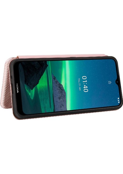 Kart Tutucu Kickstand Manyetik Karbon Fiber Kartı ile Nokia 1.4 Için Kılıf (Yurt Dışından)