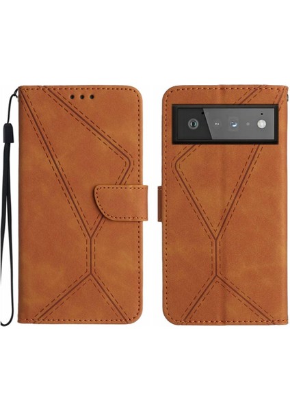 Google Piksel 6 Pro Telefon Kılıfı Için Kılıf Yumuşak Pu Deri Dikiş Kabartmalı (Yurt Dışından)