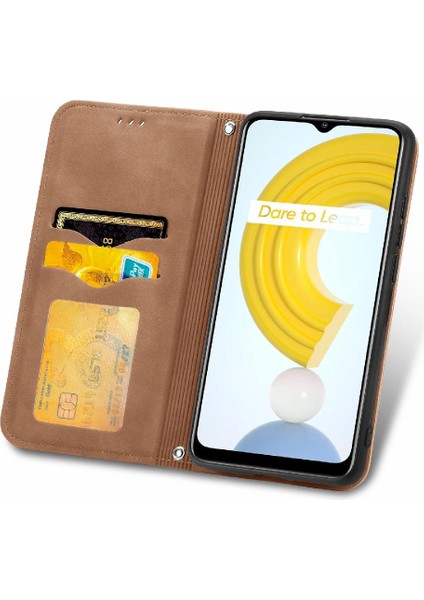 Realme C21 Kordon Deri Çanta Cüzdan Basit Iş Fermuar Için Kılıf (Yurt Dışından) fiyatları