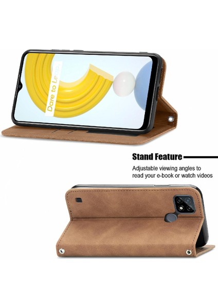 Realme C21 Kordon Deri Çanta Cüzdan Basit Iş Fermuar Için Kılıf (Yurt Dışından) modelleri
