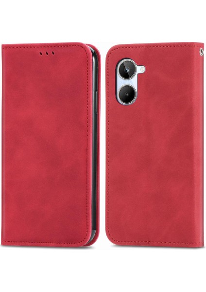 Realme 10 Cüzdan Kordon Deri Kılıf Için Kılıf Basit Iş Fermuar (Yurt Dışından)