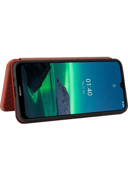 Kart Tutucu Kickstand Manyetik Karbon Fiber Kartı ile Nokia 1.4 Için Kılıf (Yurt Dışından)