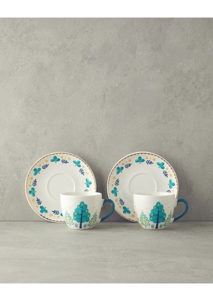 Love Jungle New Bone China 4 Parça 2 Kişilik Fincan Takımı Yeşil modelleri