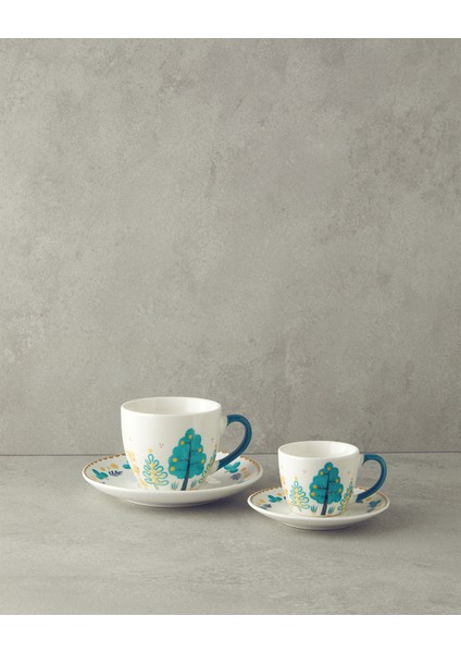 Love Jungle New Bone China 4 Parça 2 Kişilik Fincan Takımı Yeşil fırsatları