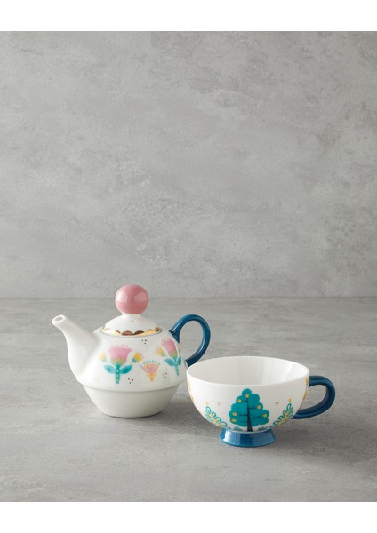 English Home Love Warm New Bone China Demlikli Kupa Yeşil-Pembe