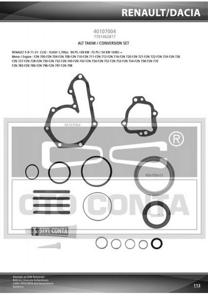 Alt Takim Sivi Contasi Renault Flash R9 Dizel-Exp (Keçeli) 18051