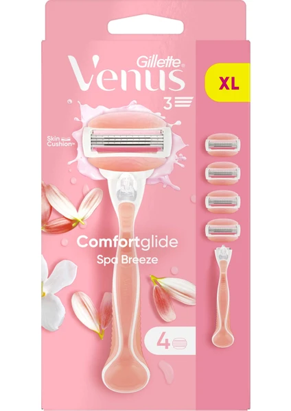 Gillette Venus Comfortglide Spa Breeze Kadın Tıraş Makinesi + 4 Adet Yedek Tıraş Bıçağı