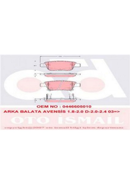 Arka Balatasi Avensis 1.8-2.0-2.4 03 Corolla 04 GDB3337-GDB3456 18051