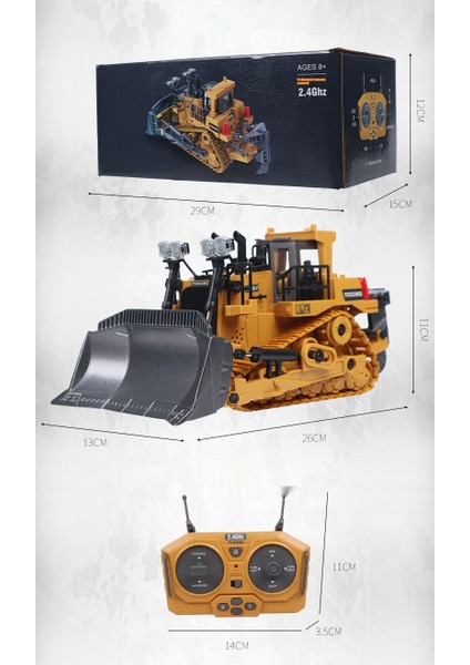 Erkek Alaşım Mühendislik Araç Oyuncak 9 Kanallı Işıklı Buldozer (Yurt Dışından)